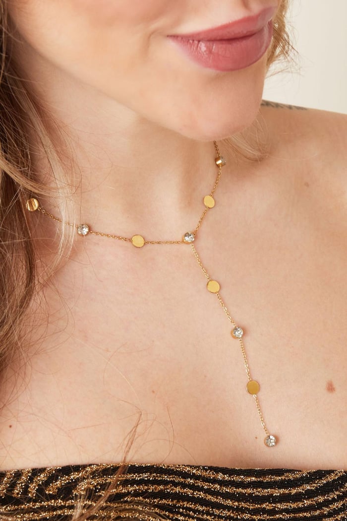 Long necklace rhinestone Gold Color Stainless Steel h5Picture5